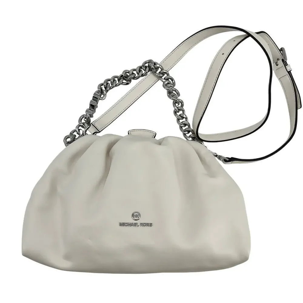 Michael Kors Nola Small Crossbody Bag white silver hardware clasp travel - Picture 2 of 9